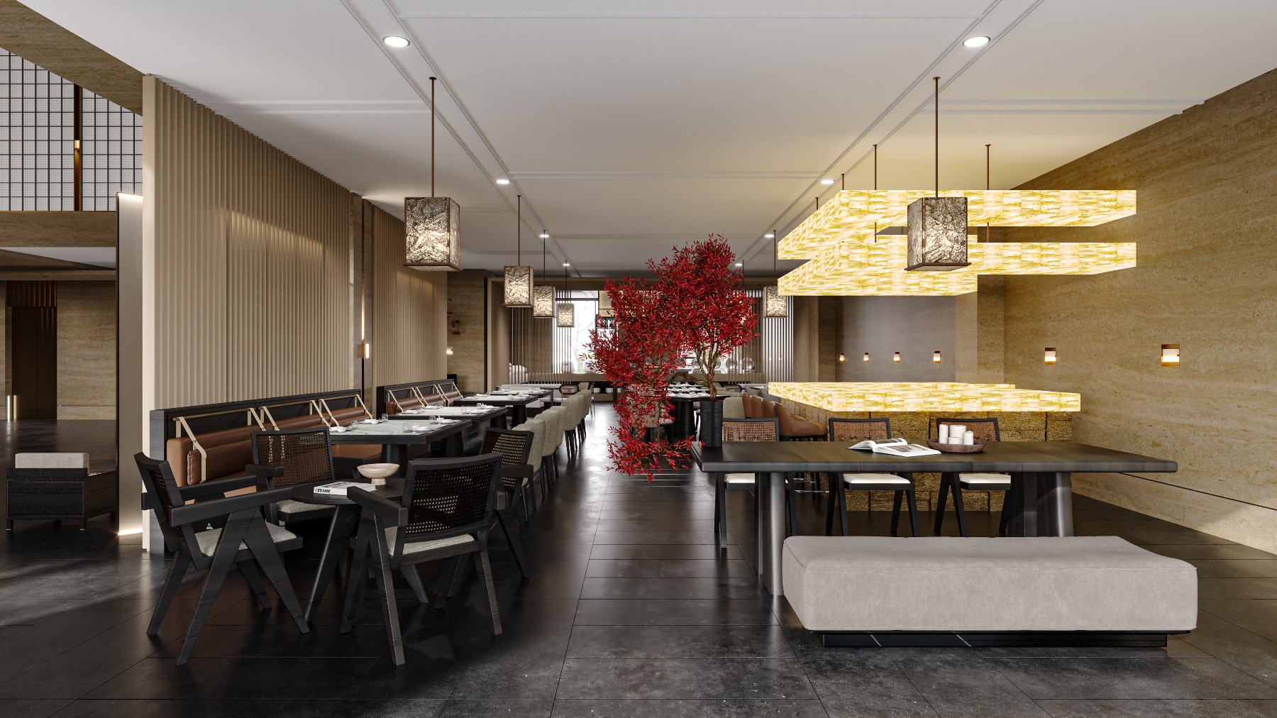 酒店餐厅发光云石吧台效果图怎么设计?专业效果图工作室的设计表现要点